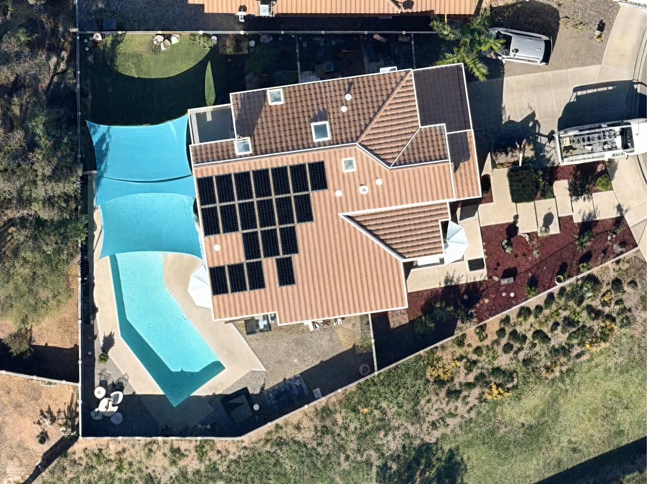 Solar design for 1834 Lake Pleasant Rd, Apopka — aerial view with 19 panels arrayed across the south- and west-facing roof slopes